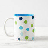 FUN CONFETTI SPOTS leuke leuke retro aqua navy lim Tweekleurige Koffiemok (Links)