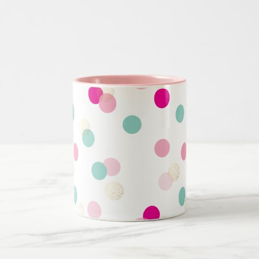FUN CONFETTI SPOTS leuke leuke retro mint roze gou Tweekleurige Koffiemok (Center)