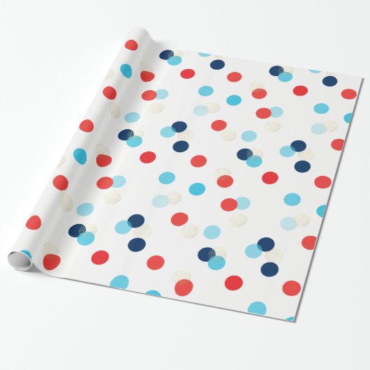 FUN CONFETTI SPOTS verjaardag cadeau rood blauw go Cadeaupapier (Uitgerold)
