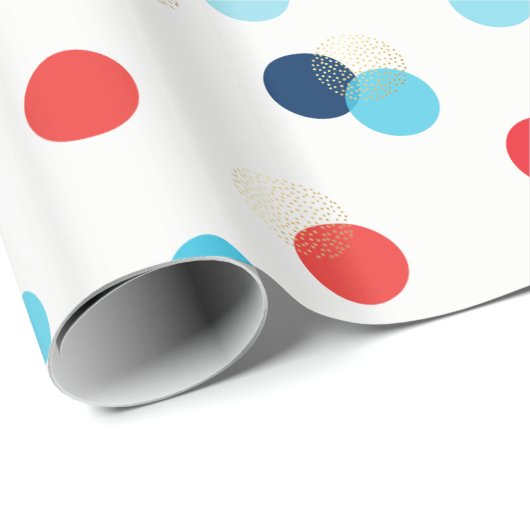 FUN CONFETTI SPOTS verjaardag cadeau rood blauw go Cadeaupapier (Rol Hoek)