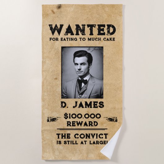 Fun Convict Reward Gezocht Verjaardagsfeest Strandlaken (Voorkant)