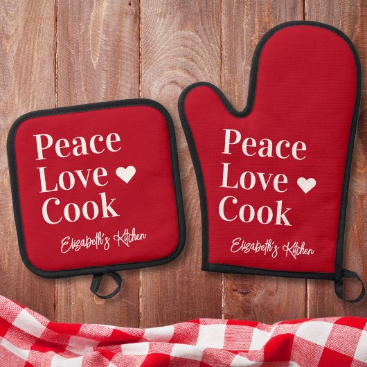 Fun Cooks Monogram Naam Rood Ovenwant & Pannenlap Set