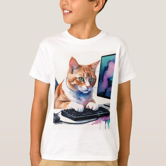 Fun Cool Cat Computer Gaming Animal Humor T-shirt (Voorkant)