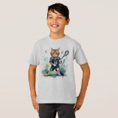 Fun Cool Cat Lacrosse Speler Dier Humor T-shirt (Voorkant volledig)