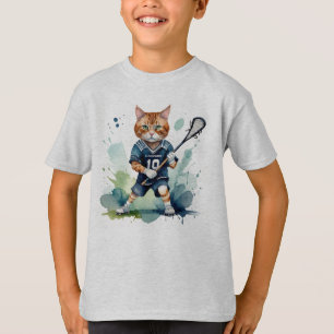 Fun Cool Cat Lacrosse Speler Dier Humor T-shirt