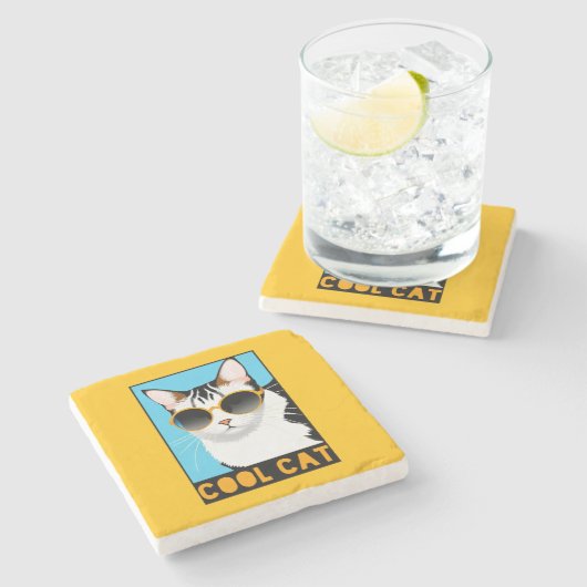 Fun Cool Cat Stenen Onderzetter (Zijkant)