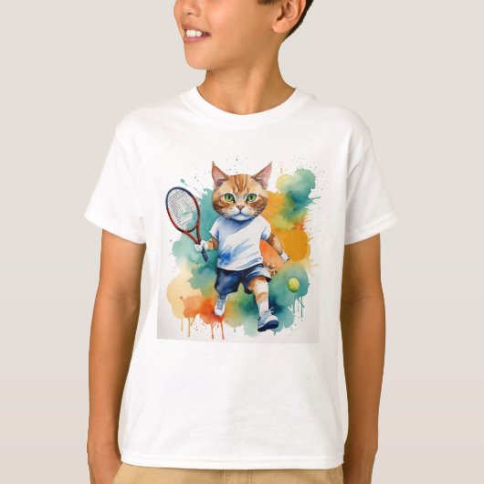 Fun Cool Cat Tennisspeler Dier Humor T-shirt (Voorkant)