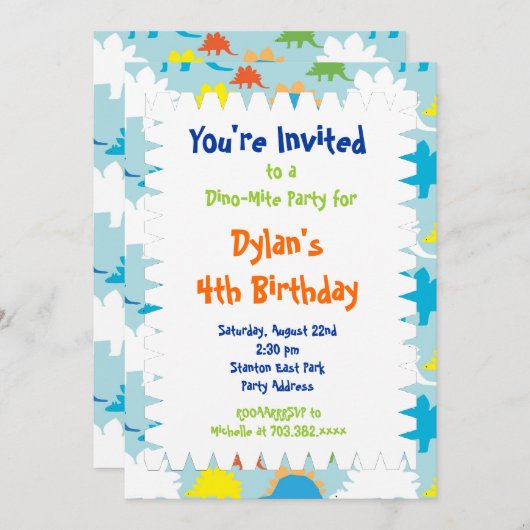 Fun Cool Dinosaur Birthday Party Kaart (Voorkant / Achterkant)