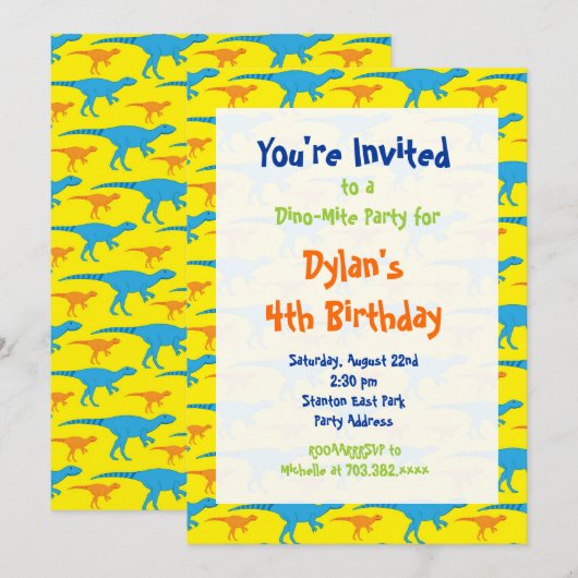 Fun Cool Dinosaur Birthday Party Kaart (Voorkant / Achterkant)