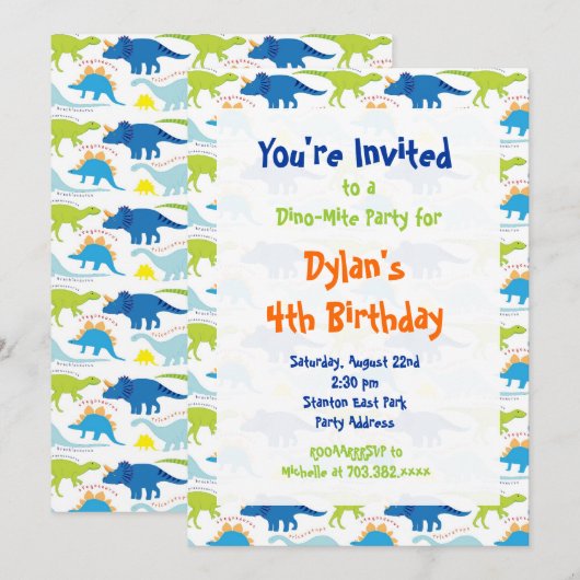 Fun Cool Dinosaur Birthday Party Kaart (Voorkant / Achterkant)