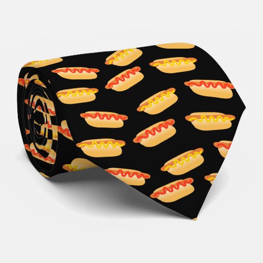 Fun Cool Funny Hot Dog Black Mens Stropdas (Opgerold)