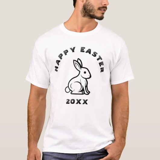 Fun Cool Happy Paast Bunny Rabbit Black en White T-shirt (Voorkant)