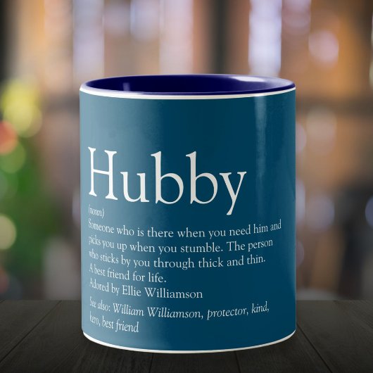 Fun Cool Hubby Husband Definitie Quote Blauw Tweekleurige Koffiemok