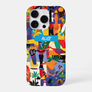 Fun Cool Kleurrijke Cartoon Doodle Gepersonaliseer iPhone 16 Pro Hoesje