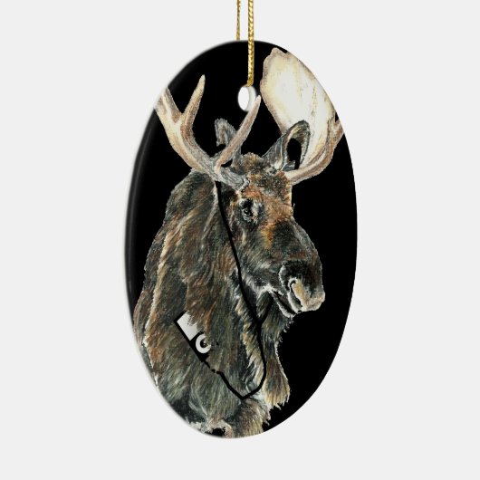 Fun Cool Moose luistert naar muziek met hoofdtelef Keramisch Ornament (Rechts)