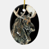 Fun Cool Moose luistert naar muziek met hoofdtelef Keramisch Ornament (Voorkant)