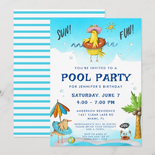 Fun Cool Pool Party Birthday Kaart (Voorkant / Achterkant)