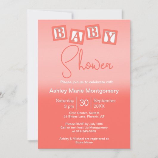 Fun Coral Ombre BABY blokkeert Genderneutraal Kaart (Voorkant)