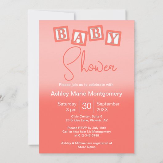 Fun Coral Ombre BABY blokkeert Genderneutrale Show Kaart (Voorkant)