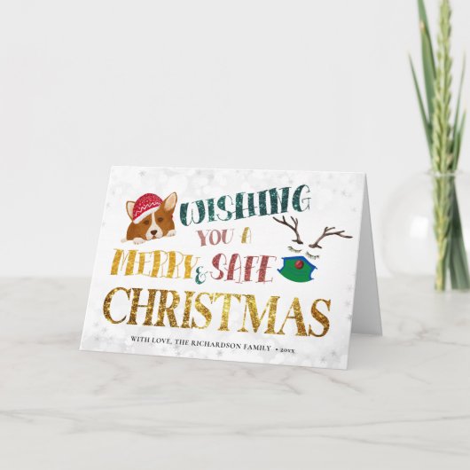 Fun Corgi Wishing Merry and Safe Kerstmis Feestdagen Kaart (Voorkant)