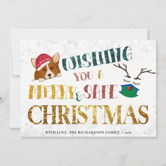 Fun Corgi Wishing Merry and Safe Kerstmis Feestdagenkaart (Voorkant)