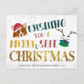 Fun Corgi Wishing Merry and Safe Kerstmis Simple Feestdagenkaart (Voorkant)