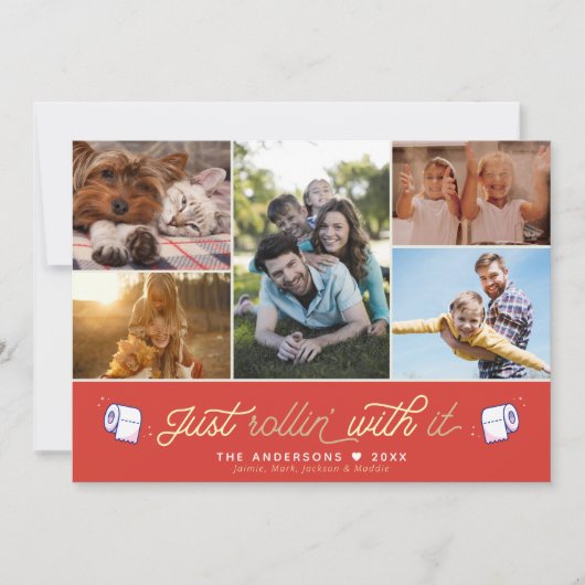 Fun Covid Quarantine FUN Toilet Paper Retro Red Feestdagenkaart (Voorkant)