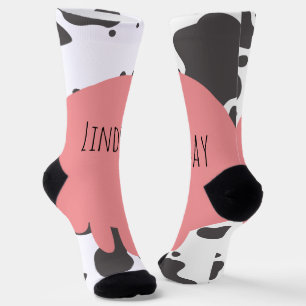 Fun Cow Roze Naam Patroon Sokken