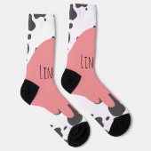 Fun Cow Roze Naam Patroon Sokken (Rechts)