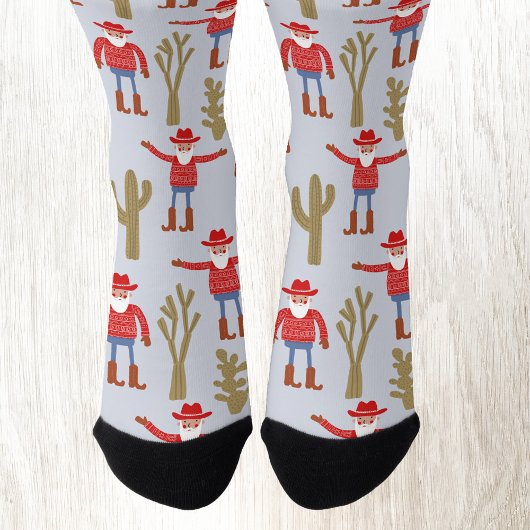 Fun Cowboy Santa Claus Western Christmas Blue Sokken
