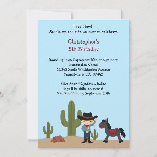 Fun cowboy westerne jongen's verjaardagsfeest uitn kaart (Voorkant)