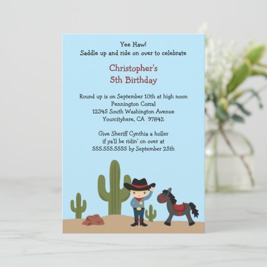 Fun cowboy westerne jongen's verjaardagsfeest uitn kaart (Staand voorkant)