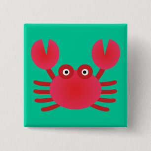 Fun Crab Vierkante Button 5,1 Cm