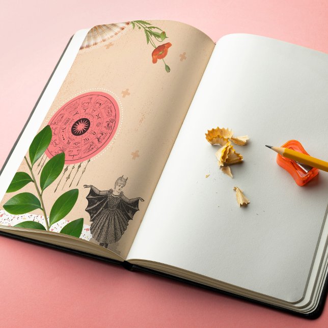 Fun Craft Collage Junk Journal Scrapbook Paper (5.5x8.5in Half Letter Junk Art Journal Paper, cool collage design leaf branch poppy astrology beige)