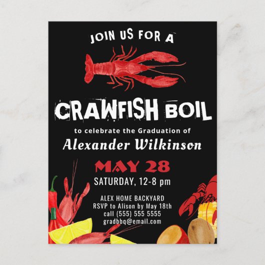 Fun Crawfish Boil Afstuderen Foto Briefkaart (Voorkant)