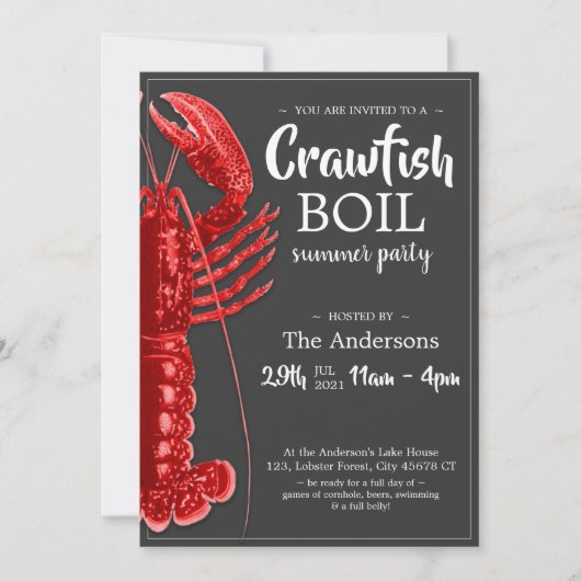 Fun Crawfish Boil Summer Party Dark Grey Kaart (Voorkant)