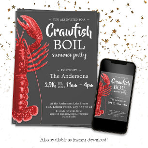 Fun Crawfish Boil Summer Party Dark Grey Kaart