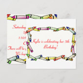 Fun Crayon Birthday Party Kaart (Voorkant / Achterkant)