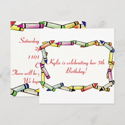 Fun Crayon Birthday Party Kaart (Voorkant / Achterkant)