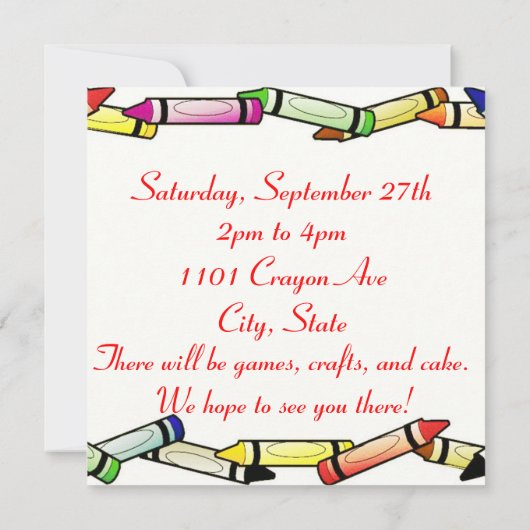 Fun Crayon Birthday Party Kaart (Achterkant)
