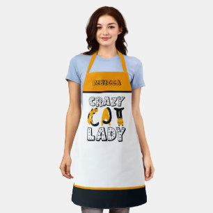 Fun Crazy Cat Lady Text Name Yellow Grey White Schort