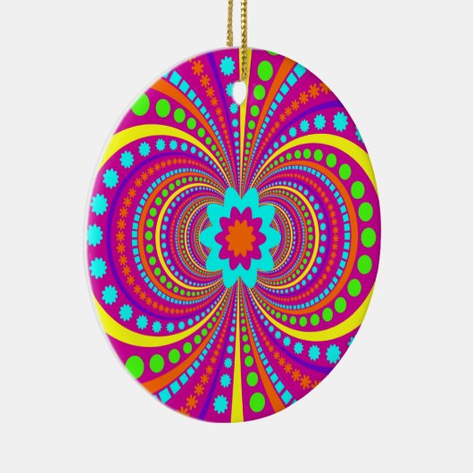 Fun Crazy Pattern Hot Pink Oranje Blauwgroen Keramisch Ornament (Rechts)