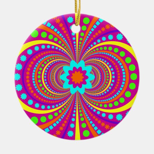 Fun Crazy Pattern Hot Pink Oranje Blauwgroen Keramisch Ornament (Voorkant)