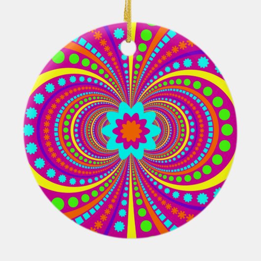 Fun Crazy Pattern Hot Pink Oranje Blauwgroen Keramisch Ornament (Achterkant)