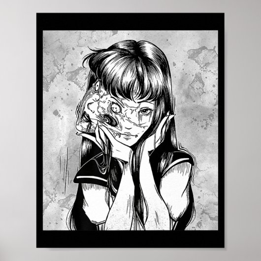 Fun Creepy Horror Manga Anime Woman Eyes Halloween Poster (Voorkant)