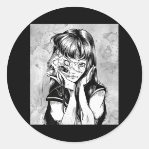 Fun Creepy Horror Manga Anime Woman Eyes Halloween Ronde Sticker