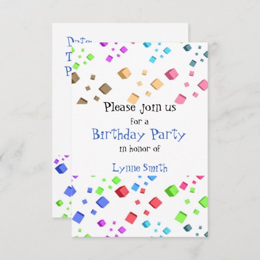 Fun Cubes Birthday Uitnodiging (Voorkant / Achterkant)