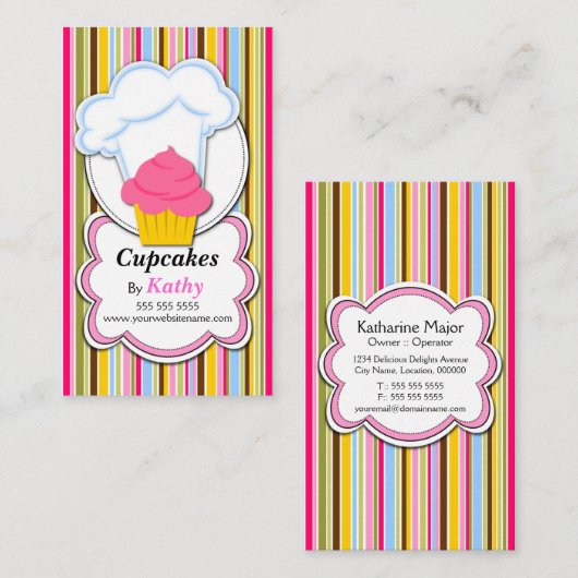 Fun Cupcake & Baker's Pet Visitekaartjes (Voorkant / Achterkant)