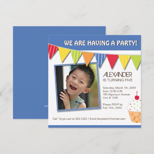 Fun Cupcake Birthday Party Invitation Kaart (Voorkant / Achterkant)