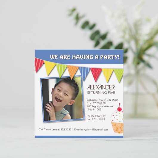 Fun Cupcake Birthday Party Invitation Kaart (Staand voorkant)